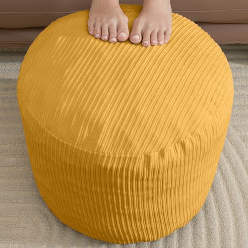 WSOFRLAC Pouf Ottoman Foot Stools with Foam Small Ottoman for Living Room Corduroy Ottomans Pouf 26x18 Floor Poufs Foot Rest for Chair Yellow Hassocks and Ottomans - color: Yellow, size: 26"D x 26"W x 18"H