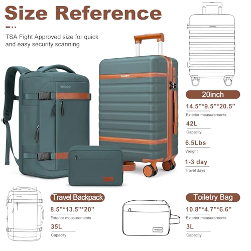 Luggage Sets 3 Piece with Spinner Wheels, Lightweight PC Hardside Suitcase with TSA Lock & YKK Zippers, 20 Inch Carry On Luggage with Travel Bag for Men and Women, Army Green - color: Army Green, size: 3 Piece Set (20inch)