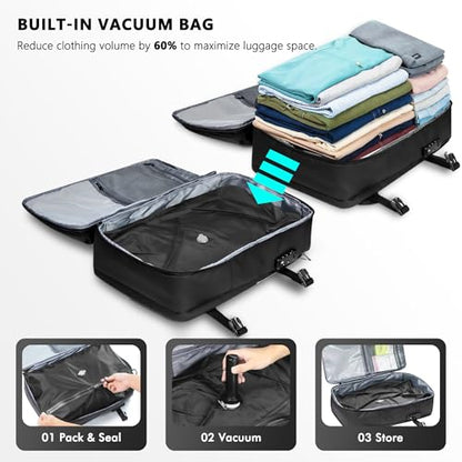 SUOCO Travel Vacuum Backpack with Portable Electric Pump, 45L Carry On Compression Seal Travel Backpack with Vacuum System, Traveling Packing Luggage Suitcase, Black - color: Black