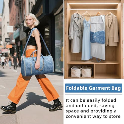 Garment Duffle Bag for Travel, Convertible 20.5×10×12.5 Inch Carry On Garment Bag for Women, Foldable Travel Bags with Shoe Compartment & Toiletry Pocket for Business Trip, Vacation, Blue - color: Lcing Blue