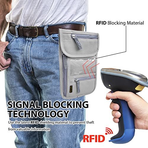 Travel Neck Wallet, RFID Blocking Passport Holder with Adjustable Neck Strap for Men and Women to Keep Cash, Credit Cards and Travel Documents Safe - Grey - color: Grey