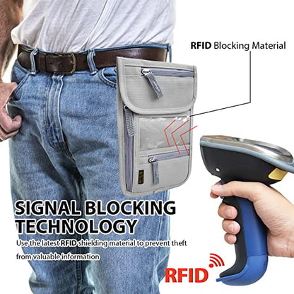 Travel Neck Wallet, RFID Blocking Passport Holder with Adjustable Neck Strap for Men and Women to Keep Cash, Credit Cards and Travel Documents Safe - Grey - color: Grey