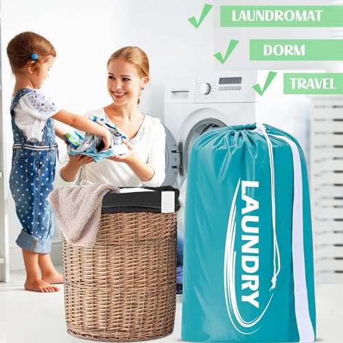 Sylfairy 2 Pack XL Laundry Bag with Strap,Heavy Duty Travel Laundry Bag,Rip-Stop Dirty Clothes Shoulder Bag with Drawstring,Easy Fit a Laundry Hamper or Basket Travel Essentials - color: Black+Blue