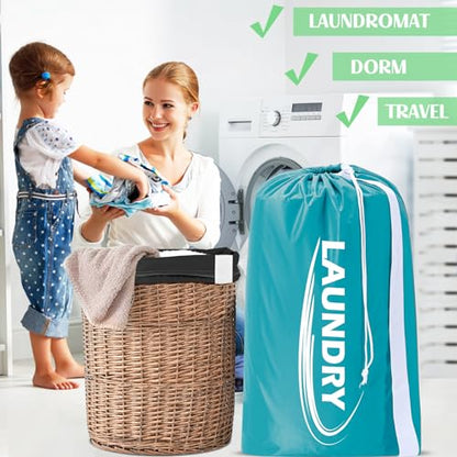Sylfairy 2 Pack XL Laundry Bag with Strap,Heavy Duty Travel Laundry Bag,Rip-Stop Dirty Clothes Shoulder Bag with Drawstring,Easy Fit a Laundry Hamper or Basket Travel Essentials - color: Black+Blue