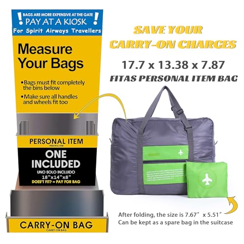Travel Bag 2PCS Spirit Airlines Personal Item Bag 18x14x8 Foldable Travel Duffel Bag Tote Carry on Luggage Duffle Overnight for Women and Men(Green+Blue) - color: Green+Blue