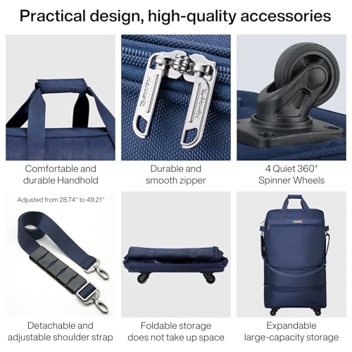 Hanke Suitcases with Wheels Expandable Foldable Luggage Bag Suitcase Collapsible Rolling Travel Bag Duffel Bag for Men Women Lightweight Suitcases without Telescoping Handle, Blue - color: Blue Upgrade Version