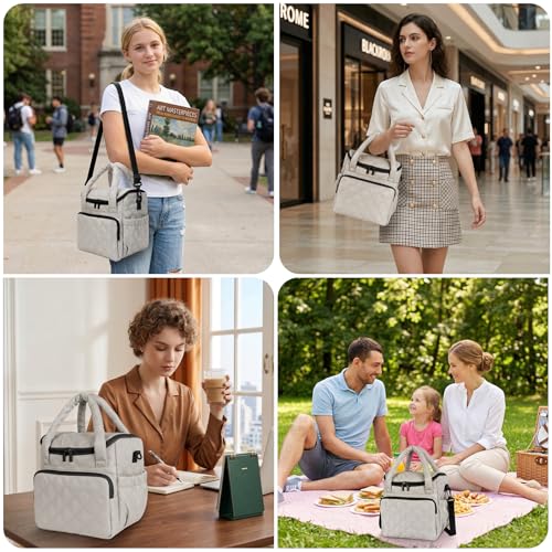 Women's Insulated Lunch Tote Bag - Inch Quilted Lunch Box for Women, Large Waterproof Cooler Bag with Pockets for Work, Picnic, Adult (camel) - color: Camel