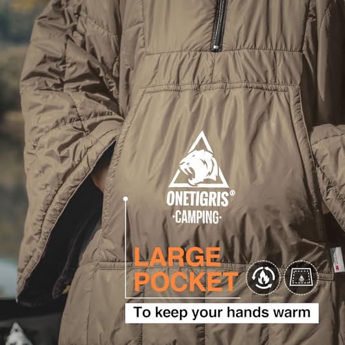ONETIGRIS Camping Blanket Poncho with with Recycled Synthetic Insulation,Wearable Hoodie Blanket | Ultralight Water-Resistant Warm Camping Blanket for Outdoor, Hiking, Stadium - color: 2pcs-brown