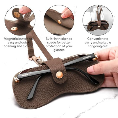 FEISEDY Soft Leather Sunglass Case-Slim Portable Glasses Holder with Button-Closure Wrist Strap for Travel & Outdoor B0308 - color: Khaki