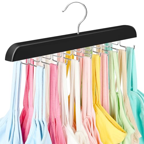 Resovo Tank Top Hanger with Premium Wood, 24 Large Capacity, Space Saving,360 Degree Rotating, Foldable Metal Hooks, Tank Tops - color: Black