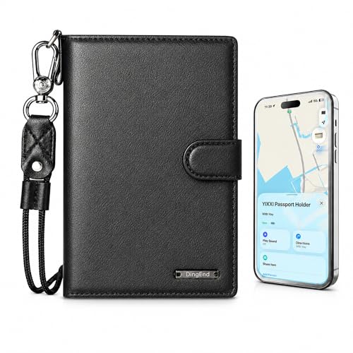 Passport Holder for Travel, RFID Blocking Card Wallet, Apple MFi Certified Smart Passport Cover Works with Find My, Rechargeable Travel Wallet with Lanyard, PU Leather, Black - color: Black, size: Find My-A