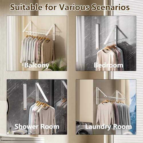 Clothes Drying Rack, Laundry Room Wall Mounted Retractable Clothes Hanger Drying Rack, Laundry Clothing Drying Rack Folding Indoor or Outdoor, Aluminium Dryer, 2pcs(White with 80cm bar) - color: White2