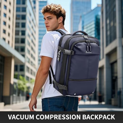 Travel Backpack with Vacuum System,60L Expandable Vacuum Backpack Travel with TSA Lock,17.3 inch Laptop Backpacks Vacpack Backpacks with Vacuum(Blue,Built-in Air Pump) - color: Blue