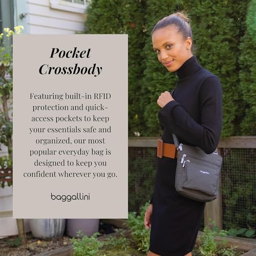 Baggallini Pocket Crossbody Bags for Women 8x8 Small Lightweight Durable Water-resistant Travel Purse W/Rfid - color: Charcoal