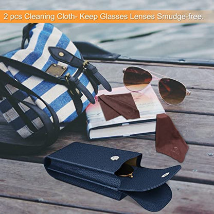 FINTIE Double Glasses Case with Carabiner Hook, Portable Vegan Leather Eyeglass Case Anti-scratch Sunglasses Pouch - color: Navy