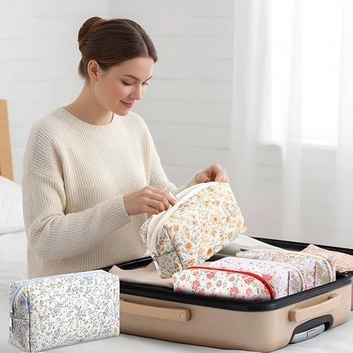 Paterr 20 Pcs Cotton Quilted Makeup Bag Bulk Cute Coquette Aesthetic Preppy Cosmetic Bag for Women Girls Bridesmaid Gifts Wedding Party Favor Christmas Travel Toiletry Pouch Trendy Stuff(Ditsy Floral) - style: Ditsy Floral