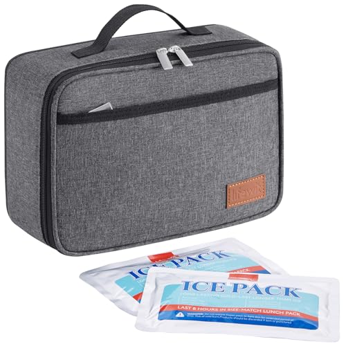 Lifewit Freezable Lunch Box, Insulated Reusable Lunch Bag with 2 Ice Packs, Mini Cooler Snack Bag for Bento Box for Salad, Sandwich, Snacks fo Men Women for Work, Dark Gray 5L - color: Dark Gray, size: 5L