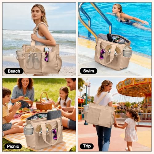 Odoland Soft Cooler Bag - Leakproof & Insulated, 2-in-1 Collapsible Design, Dry/Wet Separation, Large Soft Sided Cooler with Multi-Pocket Design for Beach, Picnic, Camping, Day Trip, Family Size - color: Khaki
