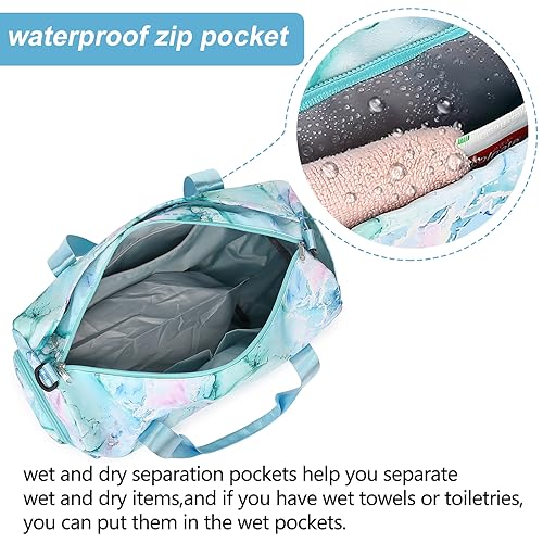Gym Bag Sports Duffle Bag with Wet Pocket Weekender Overnight Bag with Waterproof Shoe Pouch and Air Hole for Girls Kids Women Travel Foldable Bag - color: Marble 74