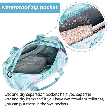Gym Bag Sports Duffle Bag with Wet Pocket Weekender Overnight Bag with Waterproof Shoe Pouch and Air Hole for Girls Kids Women Travel Foldable Bag - color: Marble 74