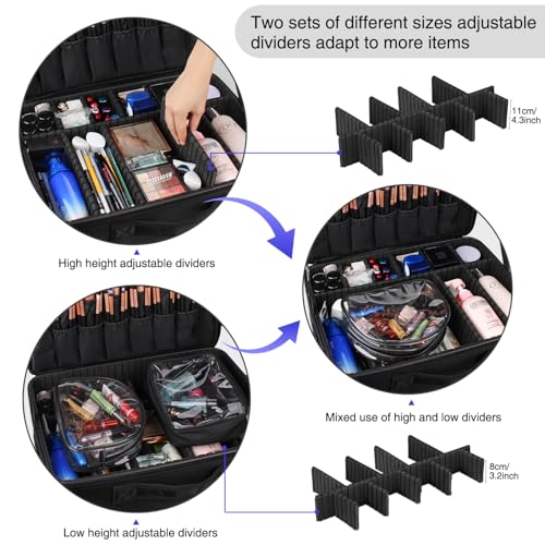 MONSTINA Extra Large Makeup Case 17 Inch Travel Makeup Train Case Professional Makeup Artist Case Nail Polish Organizer Storage Box with Two Adjustable Shoulder Strap - color: A Black, size: X Large