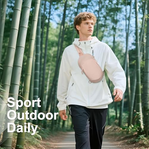 Small Sling Bag with RFID Blocking, Mini Fanny Pack for Women and Men, Convertible Crossbody Anti Theft Chest Bag for Travel Hiking Running, Pink - color: Pink