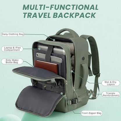 Sinaliy Travel Backpack, Carry on Flight Approved Backpack with Multi-Pockets, TSA Waterproof 17.3inch Laptop Backpack, Personal Item Travel Bag for Men Women, Army Green - color: Army Green, size: X-Large