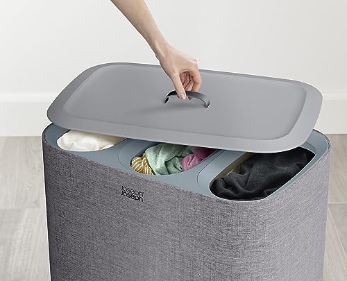 Joseph Joseph Tota Trio 90 liter/23.8 gallon Laundry Hamper Separation Basket with lid, 3 Removable Washing Bags with Handles- Gray - color: Gray, style: Trio Compartment 90L