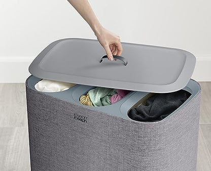 Joseph Joseph Tota Trio 90 liter/23.8 gallon Laundry Hamper Separation Basket with lid, 3 Removable Washing Bags with Handles- Gray - color: Gray, style: Trio Compartment 90L