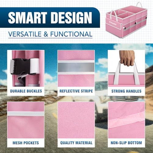 K KNODEL Car Trunk Organizer with Lid, Collapsible Car Trunk Storage Organizer, Car Organizer and Storage for SUV, Truck, Sedan (Medium, Pink) - color: Pink, size: Medium-With Lid