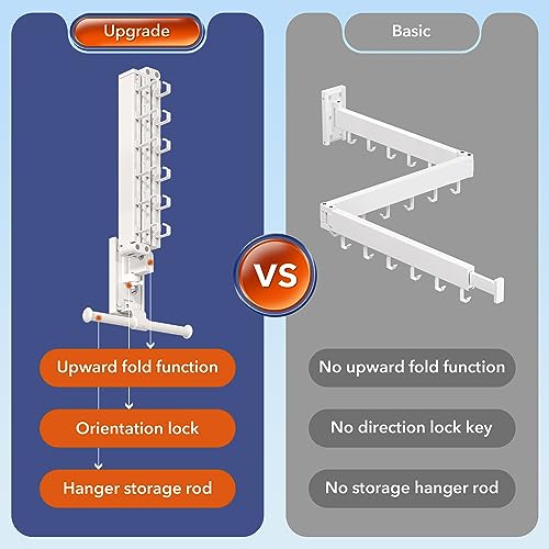 BOQORAD Wall Mounted Clothes Hanger Rack, Clothes Drying Rack,Laundry Drying Rack,Collapsible Clothes Rack Wall Mount, Retractable Drying Rack Clothing,can Fold Upward & Left & Right,White Color - size: Plus-White