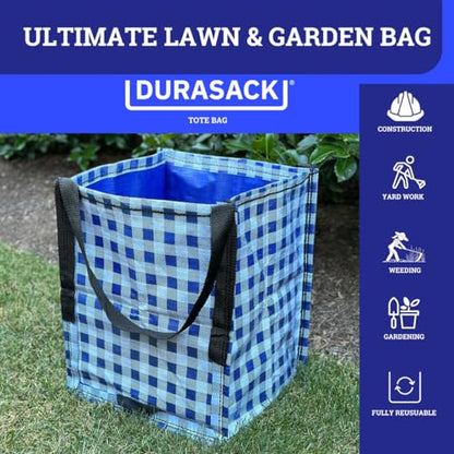 DURASACK Heavy Duty Storage Tote Bag 22-Gallon Rugged Woven Polypropylene Moving Bag, Reusable Self-Standing Design, Holds up to 500 Pounds, Pack of 4, Gingham Blue - color: Gingham Blue, size: Pack of 4