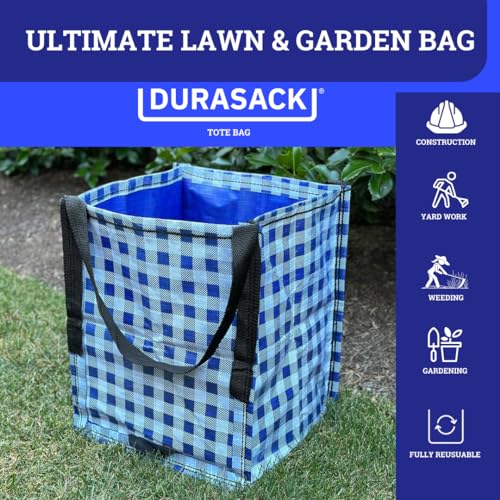 DURASACK Heavy Duty Storage Tote Bag 22-Gallon Rugged Woven Polypropylene Moving Bag, Reusable Self-Standing Design, Holds up to 500 Pounds, Single, Gingham Blue - color: Gingham Blue, size: Single