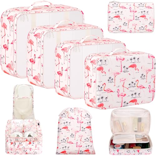 BAGAIL 8 Set Packing Cubes Luggage Packing Organizers for Travel Accessories-Pink Flamingo - color: Pink Flamingo, size: 8 Set