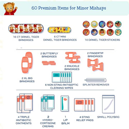 KeepGoing Daniel Tiger’s Small Travel First Aid Kit Kids – 60 Pc. Mini First Aid Kit for Purse, Diaper Bag, & Backpack with Latex-Free Bandages – 4 Oz., & 4.5 x 3.5 x 2 in, TSA-Approved - style: Hugs