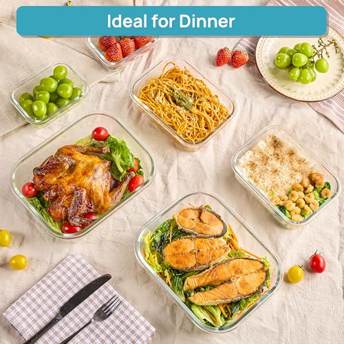 Vtopmart 2.26L/76oz Extra Large Glass Food Storage Containers with Lids, 6 pack Meal Prep Container Set, Airtight Lunch Boxes with Snap Locking Lids for Microwave, Oven, Freezer, Dishwasher - size: 6pack mixed sizes