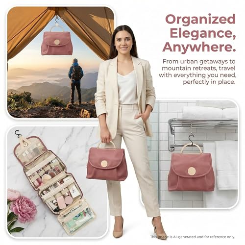 Travel Toiletry Bag for Women - Hanging Cosmetic Makeup Organizer with Clear Compartments, Water-Resistant Cosmetic Bag, Perfect for Vacation, and Daily Use (pink) - color: pink