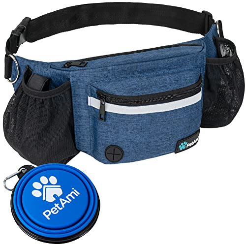 PetAmi Dog Fanny Pack, Treat Pouch for Dog Walking, Training, Built in Poop Bag Dispenser, Water Bottle Holder, Collapsible Bowl, Pet Treat Waist Belt for Hiking, Running, Kibbles (Navy Blue) - color: Navy Blue