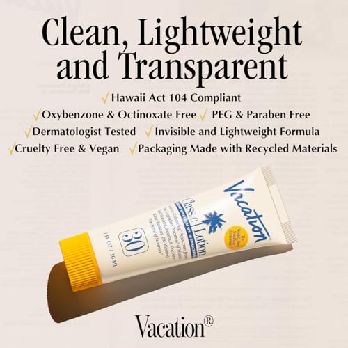 Vacation Mini Classic SPF 30 Sunscreen Lotion, 1 Fluid Ounce, Pack of 12 - Invisible, No White Cast, Water-Resistant, Vegan, Dermatologist-Tested, Travel Size - size: 1 Fl Oz (Pack of 12), style: SPF 30
