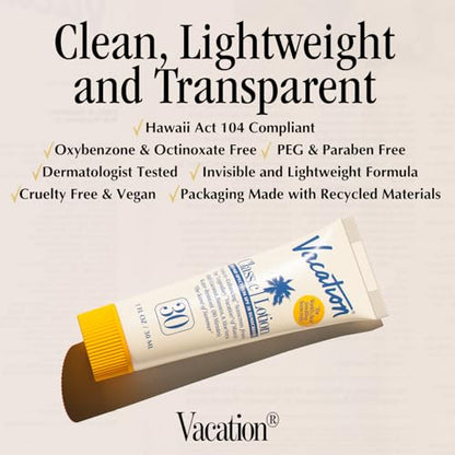 Vacation Mini Classic SPF 30 Sunscreen Lotion, 1 Fluid Ounce, Pack of 12 - Invisible, No White Cast, Water-Resistant, Vegan, Dermatologist-Tested, Travel Size - size: 1 Fl Oz (Pack of 12), style: SPF 30