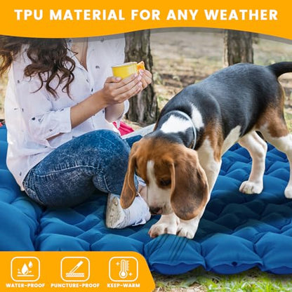 Sleeping Pad, Compact Sleeping Pad for Camping with Pillow Built-in Foot Pump, Inflatable Sleeping Mat for Travel Backpacking Hiking Sleeping Bag Tent, Outdoor Adventure Camp Gear - color: Blue