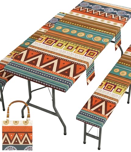 Fitted Picnic Table Cover with Bench Covers Fitted Rectangle Table Cloth Tablecloth Camping Gear Essentials Rv Accessories Road Trip Supplies Car Travel Must Have 8 Ft Foot Feet 96in Bohemian Boho - color: Yellow Boho, size: 96in
