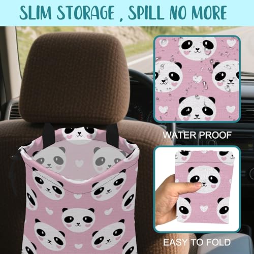 Car Garbage Bag Cute Panda and Heart Drawstring Car Trash Bag Hanging for Back Seat with Adjustable Buckle Canvas Vehicle Trash Can Easy-to-Install - color: Cute Panda and Heart
