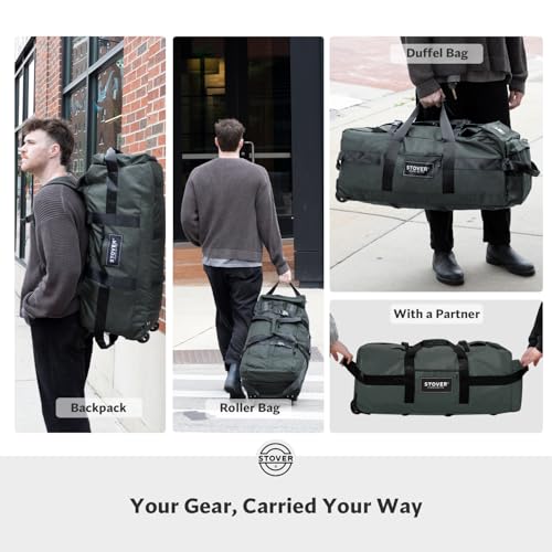 STOVER 45/80/100L Rolling Duffel Bag with Wheels, Large Durable Travel Duffle + Toiletry Bag, Heavy Duty, Packable, Foldable with Shoulder Straps- Use as Luggage or Backpack, Men/Women (Grey) - color: Grey