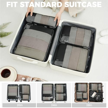 BAGAIL 4 Set/6 Set/8 Set Compression Packing Cubes Travel Accessories Expandable Packing Organizers (Half Mesh, 8-Jet Black) - color: 8-Jet Black, style: Half Mesh