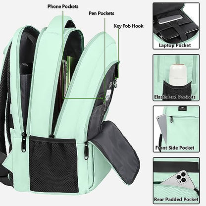 MATEIN Travel Laptop Backpack, 15.6 Inch Computer Backpack, Slim Lightweight Fashion Water Resistant Womens Traveling Backpack Casual Daypack for College Office, Mint Green - color: Mint Green, size: 15.6 Inch