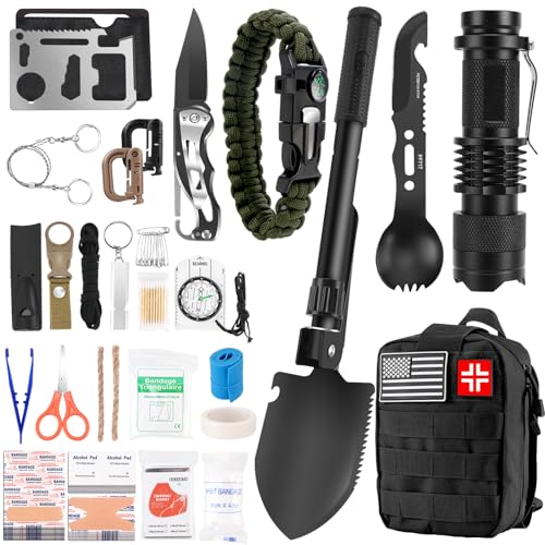 Gifts for Men Christmas - 118-in-1 Survival Kits - Military-Grade Survival Gear for Outdoor Adventures, Disaster Preparedness, Car/Home/Office Emergency Kit with First Aid Supplies