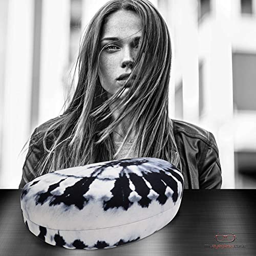 MyEyeglassCase® Large Hard Sunglasses Case | fits Large curved Sunglasses, with microfiber bag and cleaning cloth - color: White/ Black