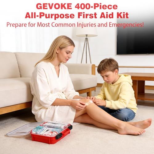 Gevoke 400 Piece First Aid Kit - Organized Dual-Layer Wall-Mountable Hard Case Medical Kit for Home, Car, Camping, Travel, Hiking, Truck, Office, Sports, Vehicle & Outdoor Emergencies - size: Extra Large
