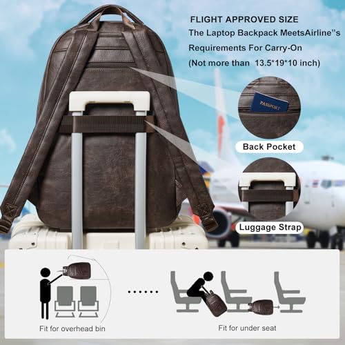 LATMAP Backpack for Women Men - Vegan Leather Backpack Purse Travel Carry-on Bag College Bookbag Work fits 16.5" Laptop, Coffee - color: Coffee